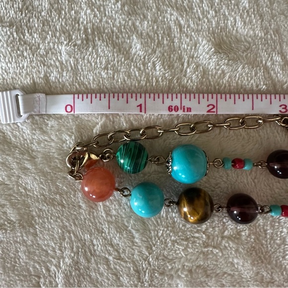 Graziano Multi Colored Gemstone Beaded Long Necklace with Gold Tones - Picture 6 of 7